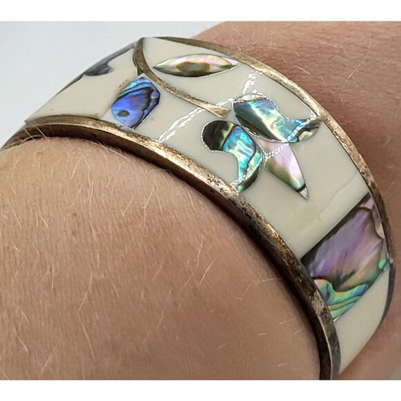 Alpaca Mother of Pearl Abalone Enamel Sterling Silver 6.5in - Picture 7 of 7